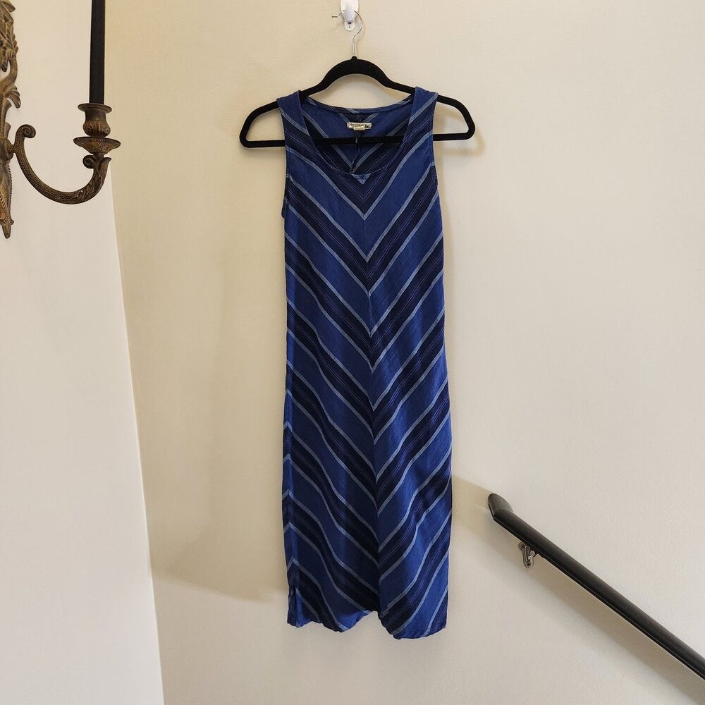 Vtg Y2k/2000s Blue Chevron Stripe Sleeveless Midi Dress Indie Sleeze Sz S Denim